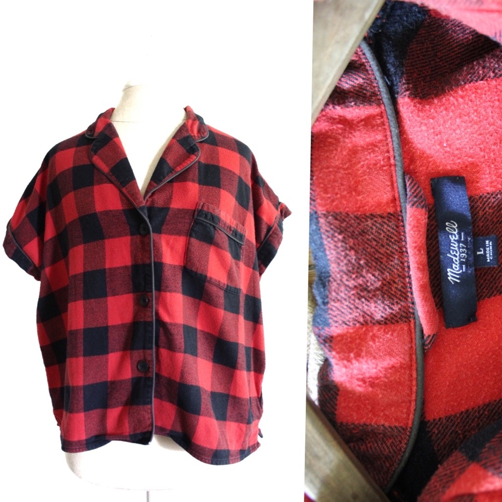 Madewell Red and Black Plaid Shirt Large Preowned Button Top